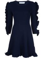 Victoria Victoria Beckham Frill Trim Long Sleeve Dress, Women's, Size: 10, Blue, Nylon