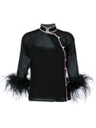Prada Feather Trim Silk Blouse - Black