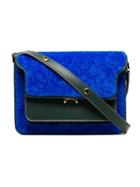 Marni Blue And Green Trunk Shearling And Leather Shoulder Bag