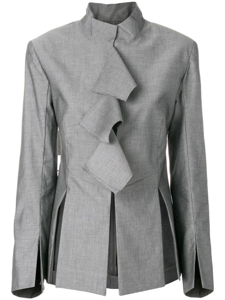 Delada High Neck Poem Flap Blazer - Grey
