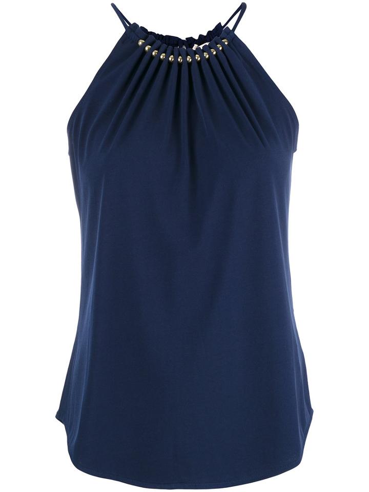 Michael Michael Kors Beaded Halter-neck Tank, Women's, Size: Small, Blue, Polyester/spandex/elastane