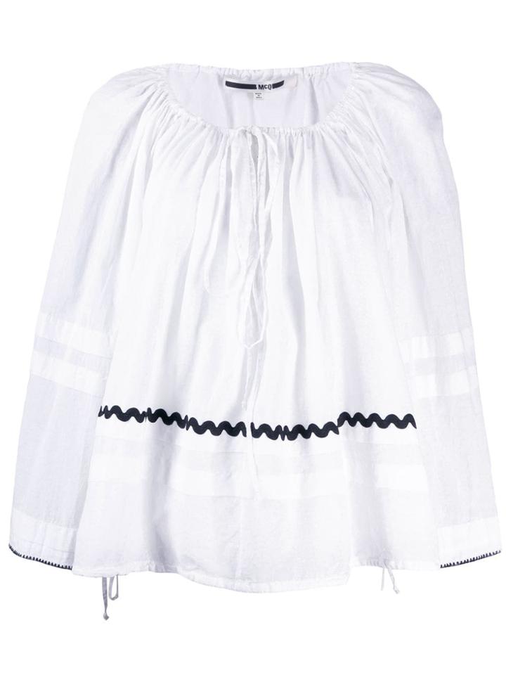 Mcq Alexander Mcqueen Embroidered Wavy Striped Blouse - White