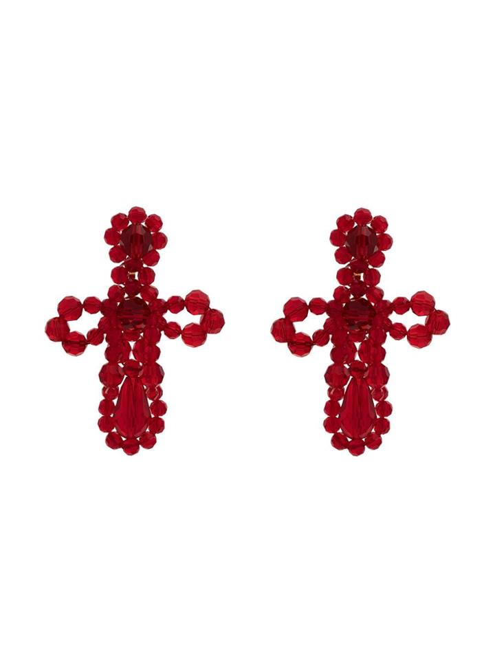 Simone Rocha Crystal Flower Drop Pearl Earrings - Red