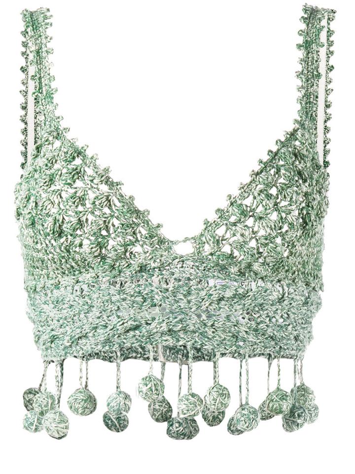 Rosie Assoulin Crochet Crop Top, Women's, Size: Medium, Green, Cotton