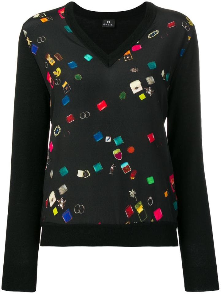 Ps Paul Smith V-neck Panelled Blouse - Black
