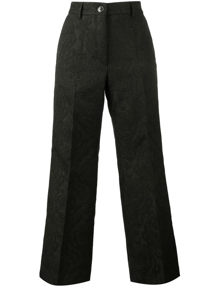 Dries Van Noten Brocade Cropped Trousers, Women's, Size: 42, Black, Polyester/acetate/wool/polyacrylic