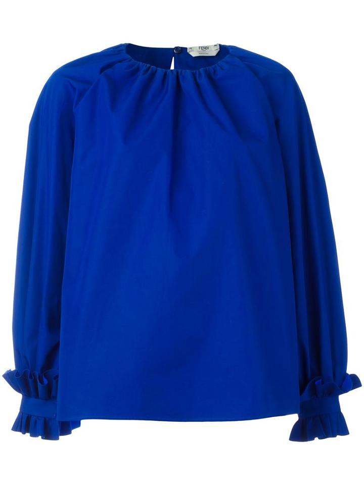 Fendi Ruffled Oversized Blouse, Women's, Size: 40, Blue, Cotton