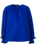 Fendi Ruffled Oversized Blouse, Women's, Size: 40, Blue, Cotton