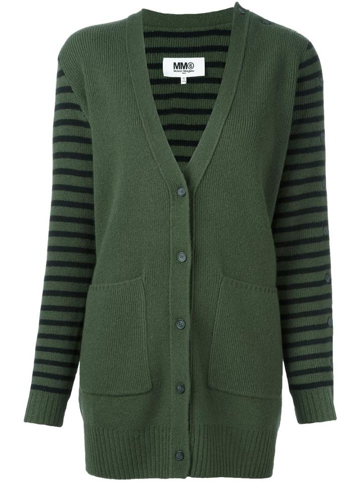 Mm6 Maison Margiela Striped Longsleeved Cardigan, Women's, Size: Small, Green, Wool