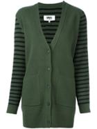 Mm6 Maison Margiela Striped Longsleeved Cardigan, Women's, Size: Small, Green, Wool