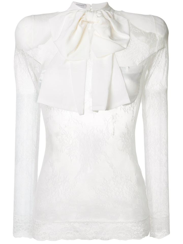 Faith Connexion Sheer Lace Blouse With Bow - White