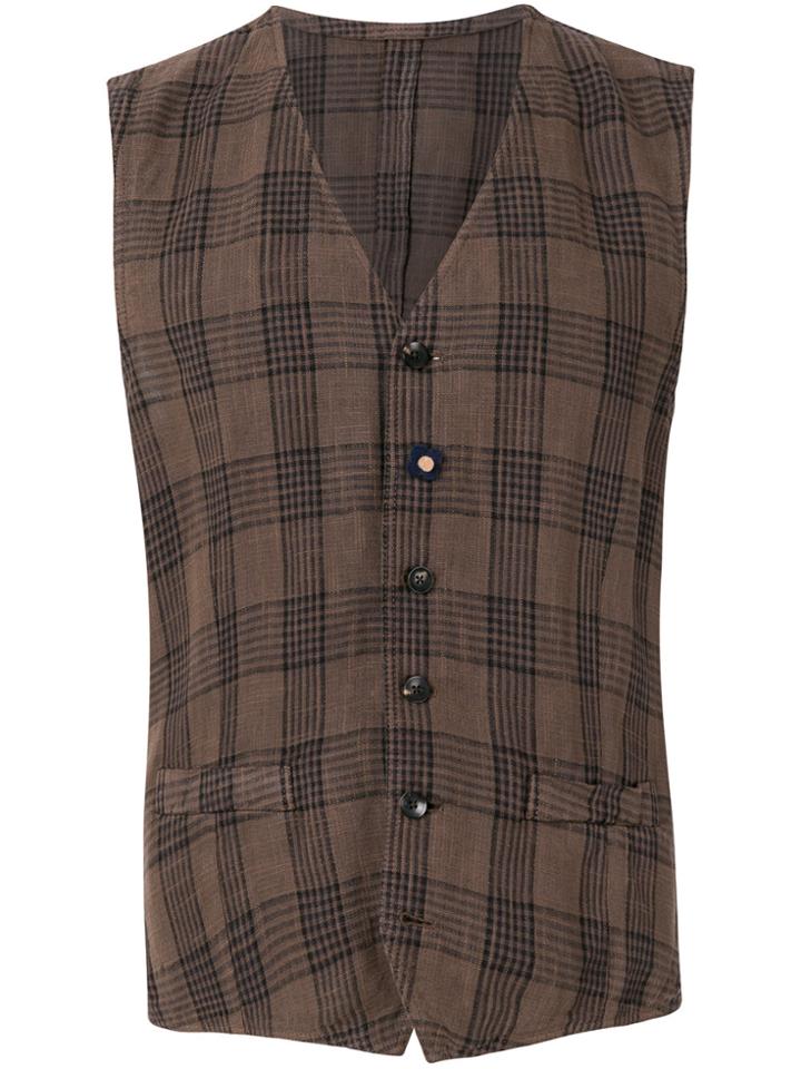 Lardini Button Plaid Waistcoat - Brown