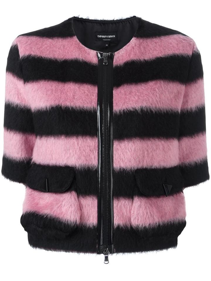 Emporio Armani Fluffy Striped Jacket, Women's, Size: 44, Pink/purple, Acrylic/polyamide/acetate/mohair