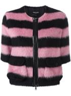 Emporio Armani Fluffy Striped Jacket, Women's, Size: 44, Pink/purple, Acrylic/polyamide/acetate/mohair
