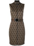 Fendi Belted Ff Logo Fitted Dress - Brown