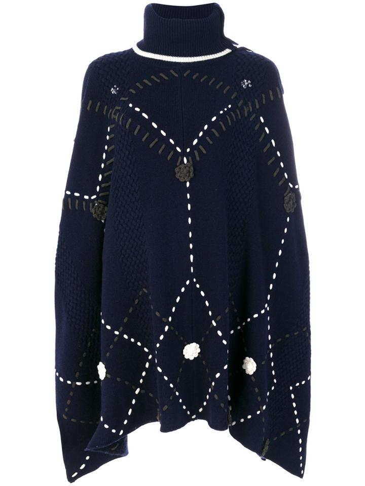 Michel Klein Knit Large Stitch Poncho - Blue