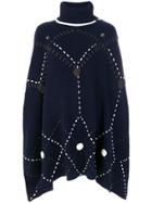 Michel Klein Knit Large Stitch Poncho - Blue
