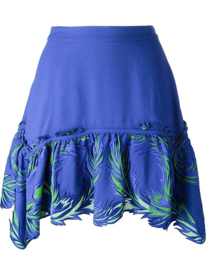Roberto Cavalli Ruffle Hem Skirt, Women's, Size: 40, Blue, Viscose/acetate/polyamide/silk
