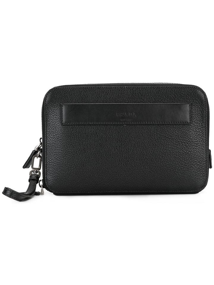 Prada Zip Around Clutch, Men's, Black, Calf Leather