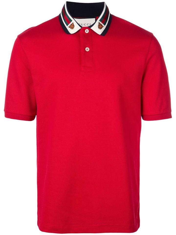 Gucci Cotton Polo With Web And Feline Head - Red