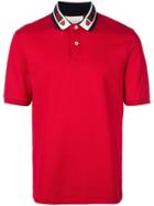 Gucci Cotton Polo With Web And Feline Head - Red