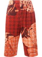 Homme Plissé Issey Miyake Geisha Print Shorts, Men's, Size: 2, Red, Polyester