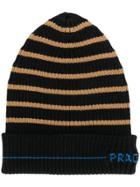 Prada Striped Knit Beanie Hat - Black