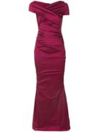 Talbot Runhof Ruched Cap Sleeved Gown - Pink & Purple