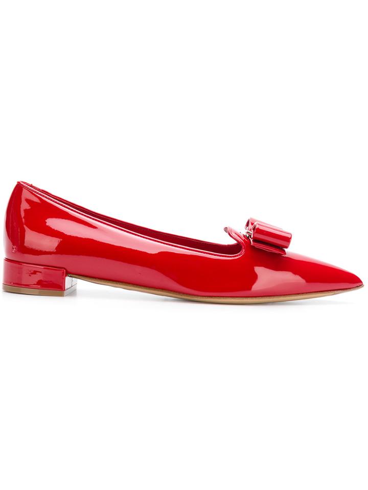 Salvatore Ferragamo Vara Pointed Toe Flats - Red