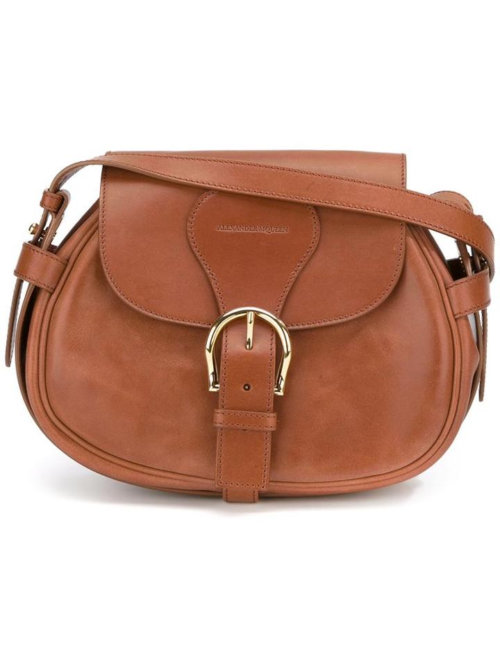 Alexander Mcqueen Maxi Buckle Shoulder Bag, Women's, Brown, Calf Leather