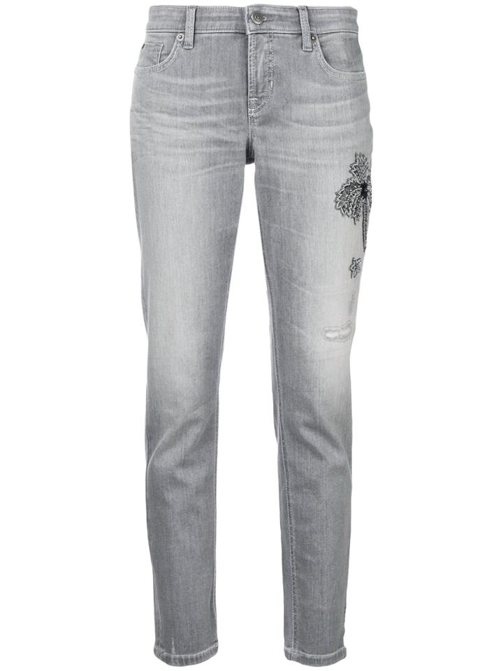 Cambio Embellished Cropped Jeans - Grey