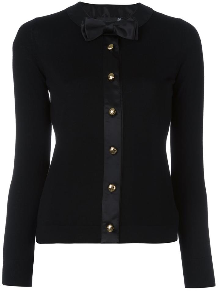 Love Moschino Bow-tie Detail Cardigan, Women's, Size: 42, Black, Polyester/virgin Wool