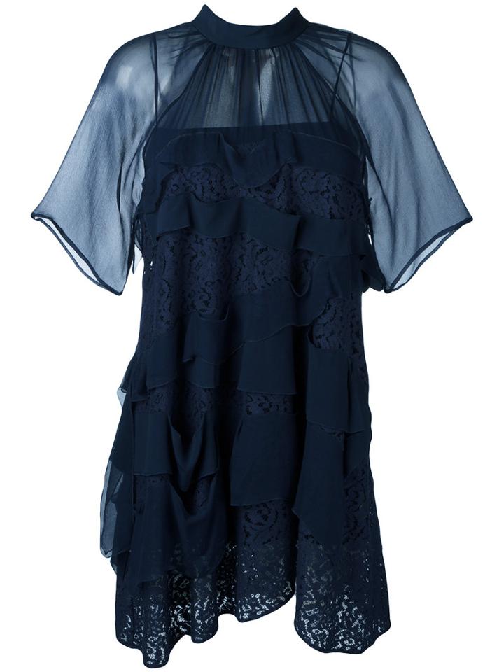 No21 Ruffled Sheer Dress, Women's, Size: 40, Blue, Silk/cotton/polyamide/acetate