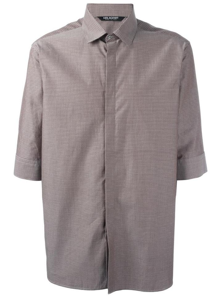 Neil Barrett Border Short Sleeve Shirt, Men's, Size: 41, Brown, Cotton