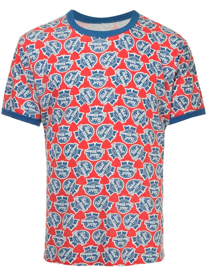 Fake Alpha Vintage Blue Ribbon Print T-shirt - Red