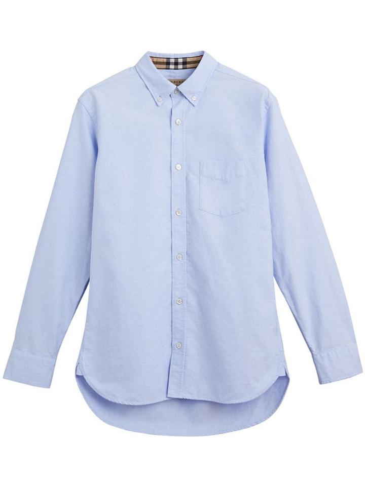 Burberry Check Cuff Cotton Oxford Shirt - Blue