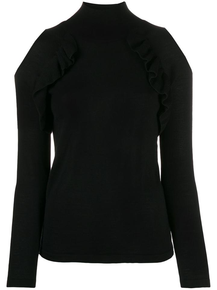 Chiara Bertani Cold-shoulder Frilled Top - Black