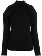 Chiara Bertani Cold-shoulder Frilled Top - Black