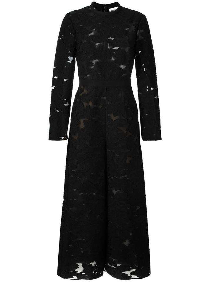 Self-portrait Semi Sheer Wide Leg Jumpsuit, Women's, Size: 10, Black, Polyester/acrylic/nylon