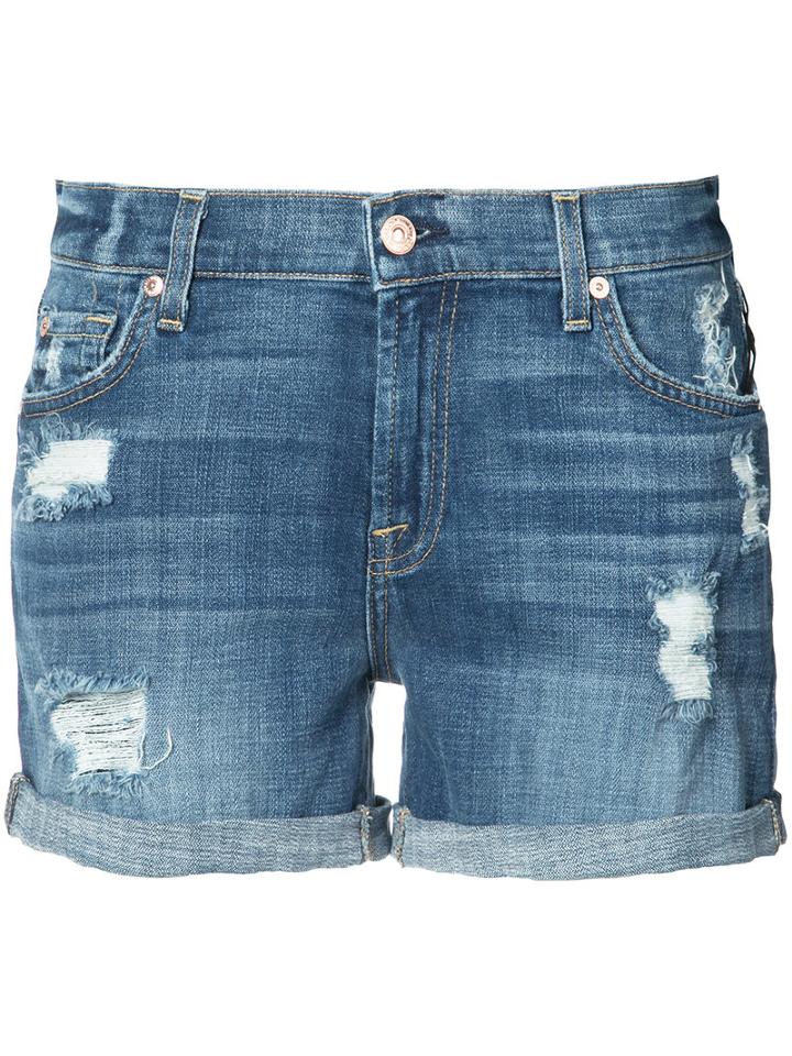 Distressed Denim Shorts - Women - Cotton/spandex/elastane - 24, Blue, Cotton/spandex/elastane, 7 For All Mankind