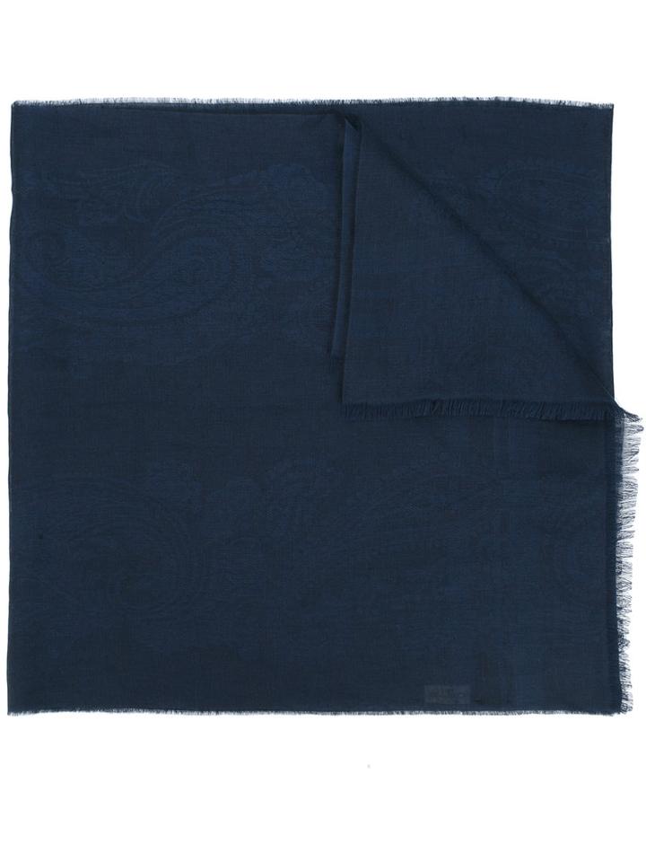 Etro Tonal Print Scarf, Men's, Blue, Cotton/linen/flax
