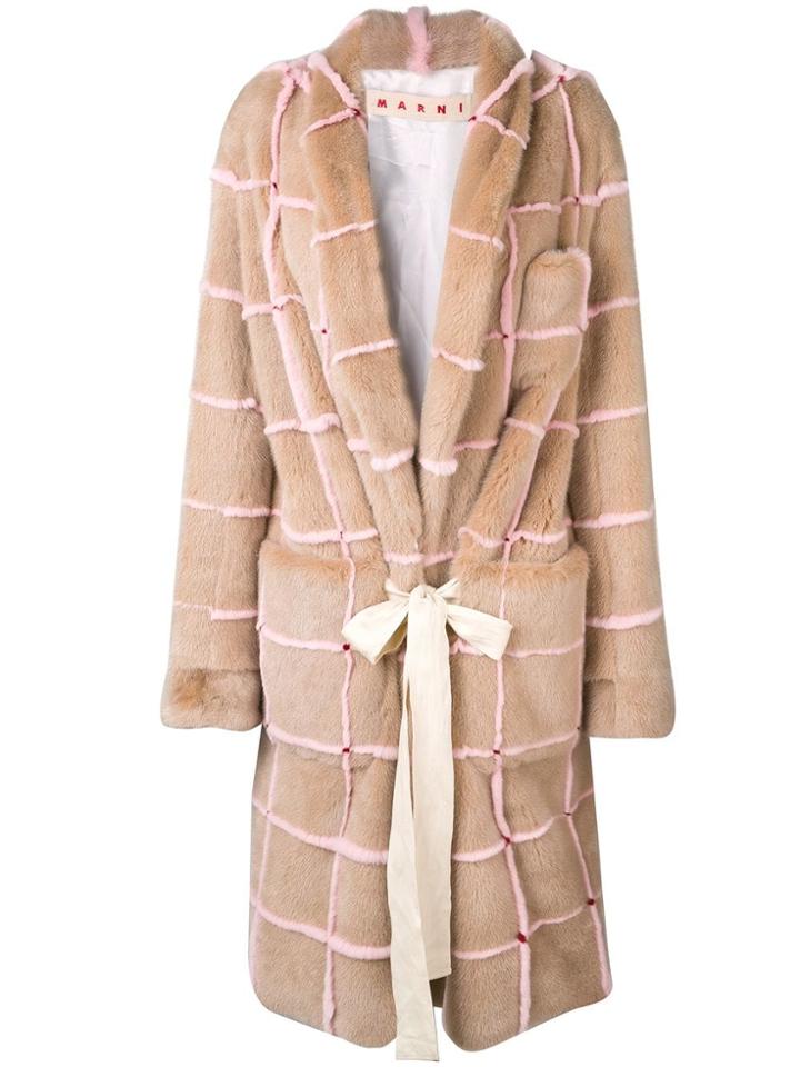 Marni Waist-tied Check Coat - Neutrals