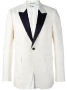 Saint Laurent Monochrome Smoking Jacket, Men's, Size: 50, White, Silk/cotton
