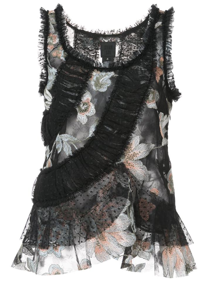 Anna Sui Flower Tulle Top - Black
