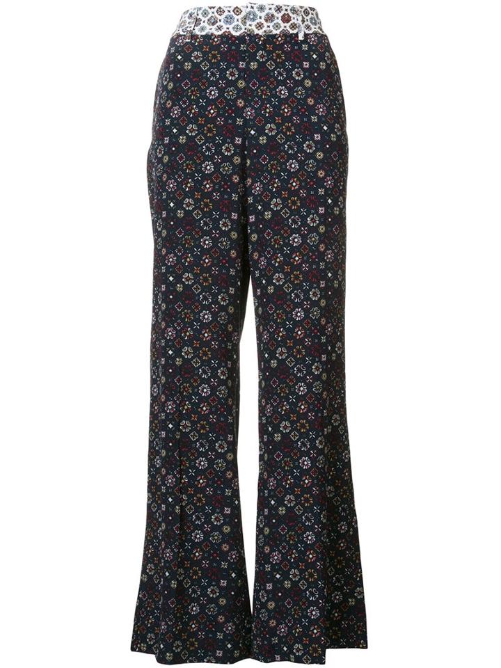 Derek Lam 10 Crosby Printed Flared Pants, Women's, Size: 0, Blue, Silk