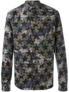 Valentino Camouflage Star Print Shirt, Men's, Size: 38, Green, Cotton