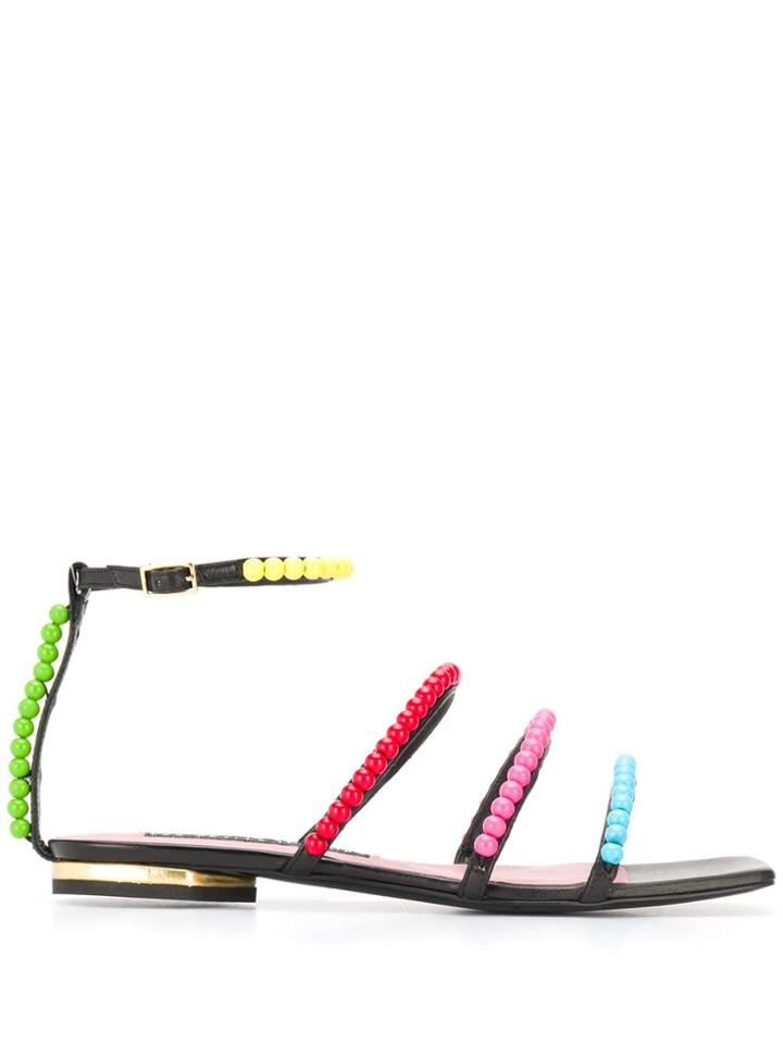 Les Petits Joueurs Beaded Strappy Sandals - Black
