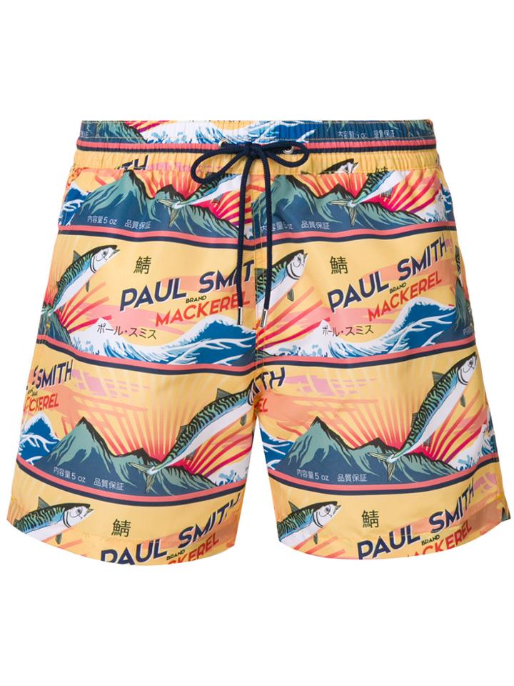 Paul Smith Mackerel Print Swimming Shorts - Yellow & Orange