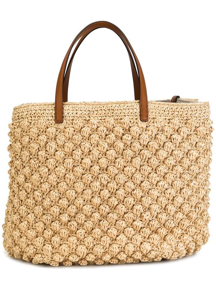 Ermanno Scervino Woven Wicker Tote, Women's, Nude/neutrals, Straw/leather