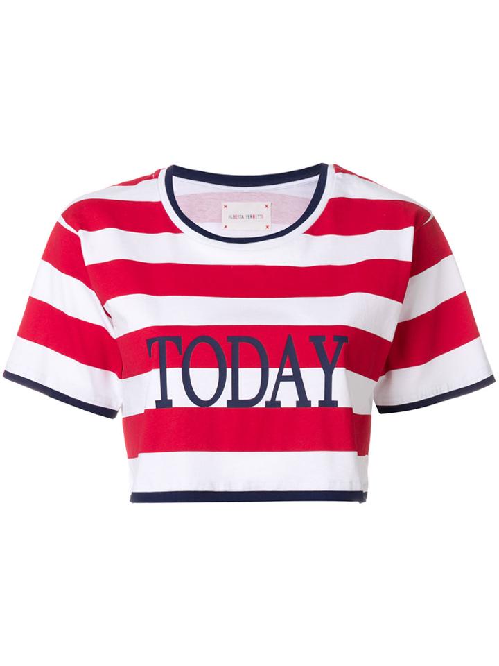 Alberta Ferretti Striped Cropped Top - White